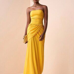 Yellow Elegant Women's Strapless Sleeveless A-Line Dress